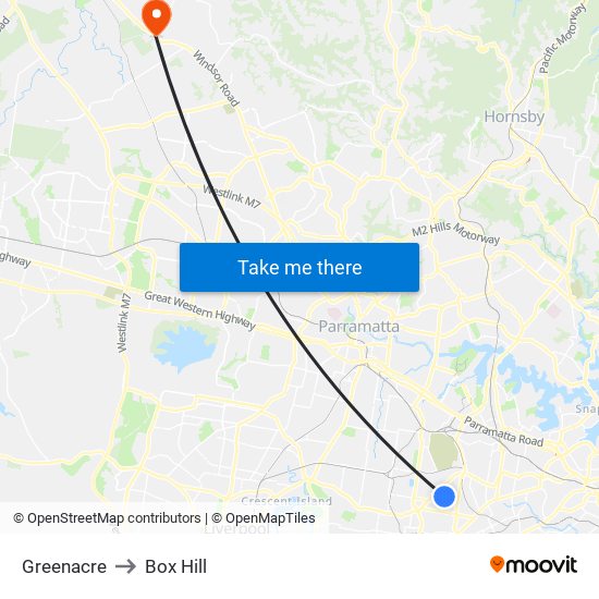 Greenacre to Box Hill map