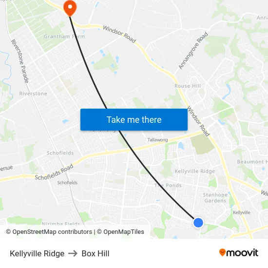 Kellyville Ridge to Box Hill map