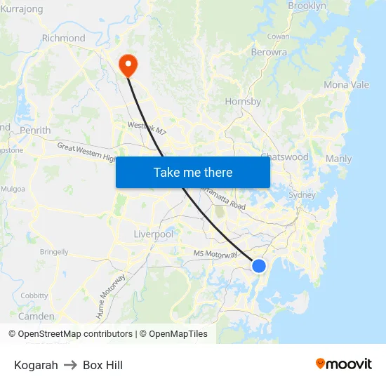 Kogarah to Box Hill map