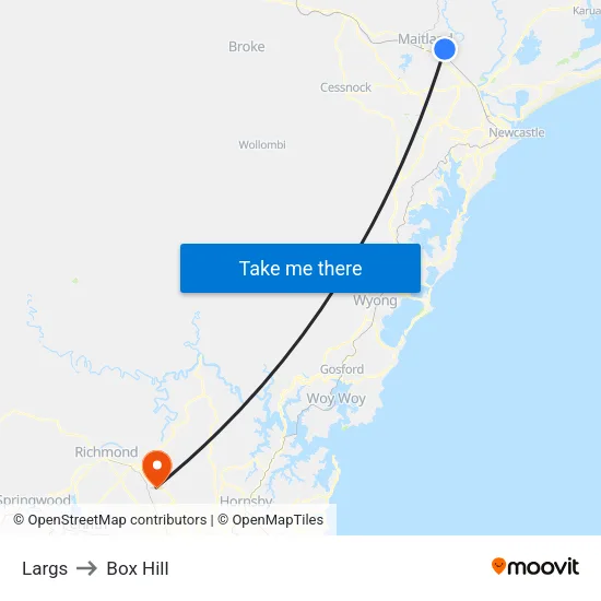 Largs to Box Hill map