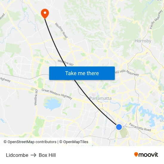 Lidcombe to Box Hill map
