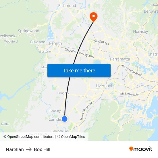 Narellan to Box Hill map