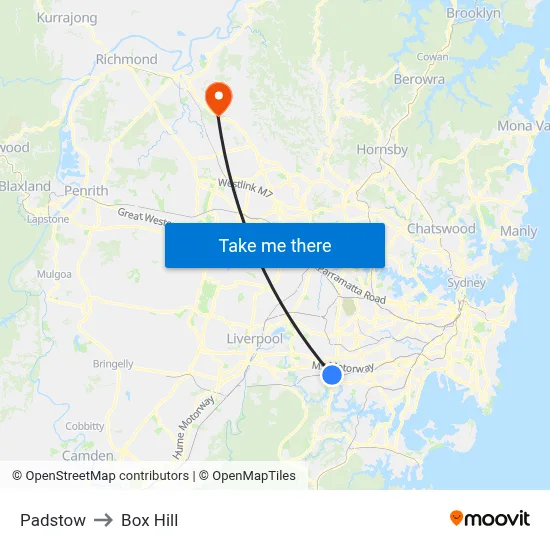 Padstow to Box Hill map