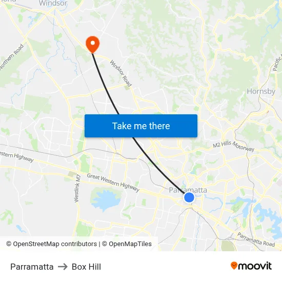 Parramatta to Box Hill map