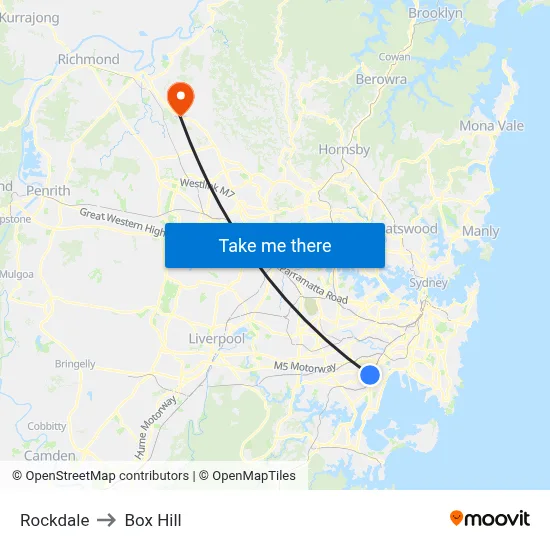 Rockdale to Box Hill map