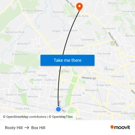 Rooty Hill to Box Hill map