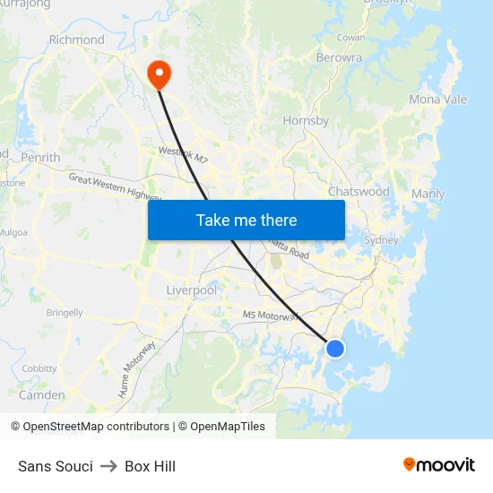 Sans Souci to Box Hill map