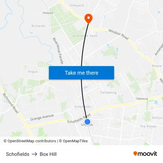Schofields to Box Hill map