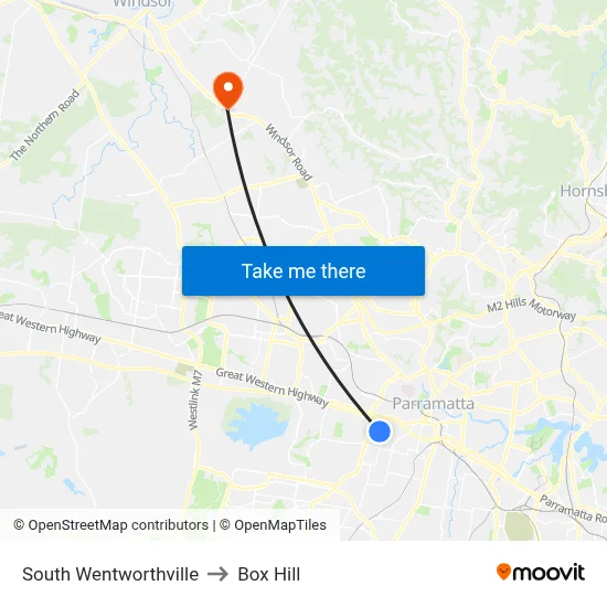 South Wentworthville to Box Hill map