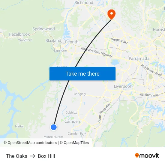 The Oaks to Box Hill map
