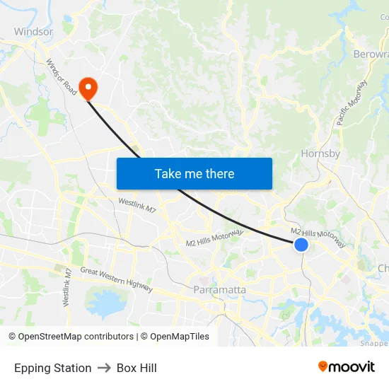 Epping Station to Box Hill map