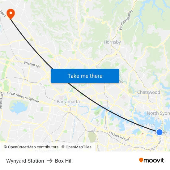 Wynyard Station to Box Hill map