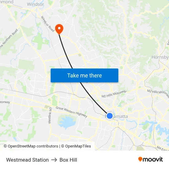 Westmead Station to Box Hill map