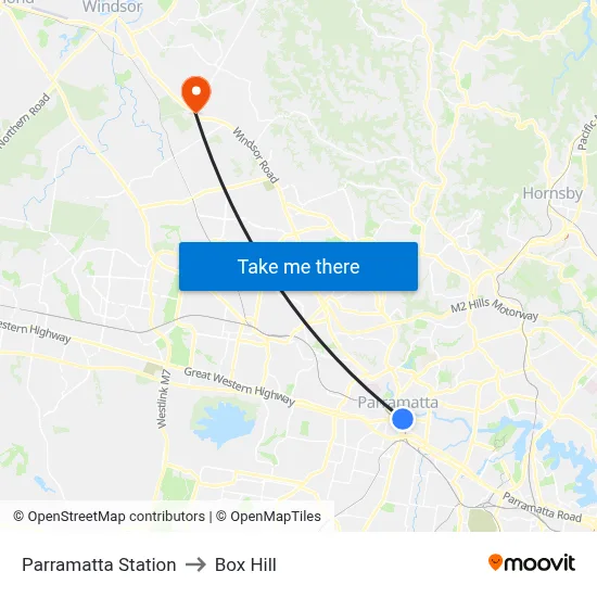 Parramatta Station to Box Hill map