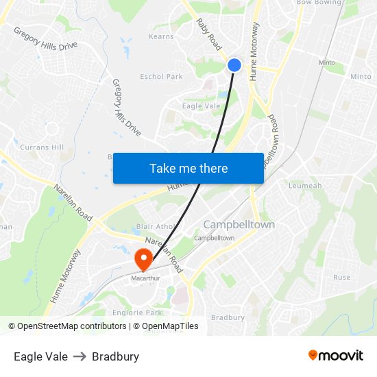 Eagle Vale to Bradbury map