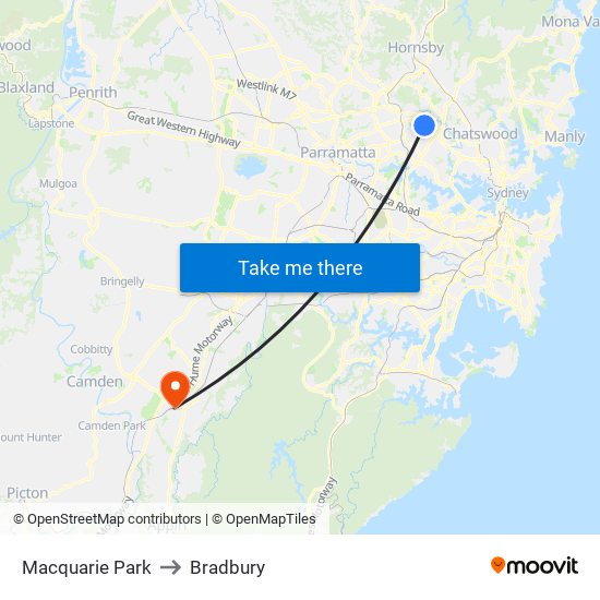 Macquarie Park to Bradbury map