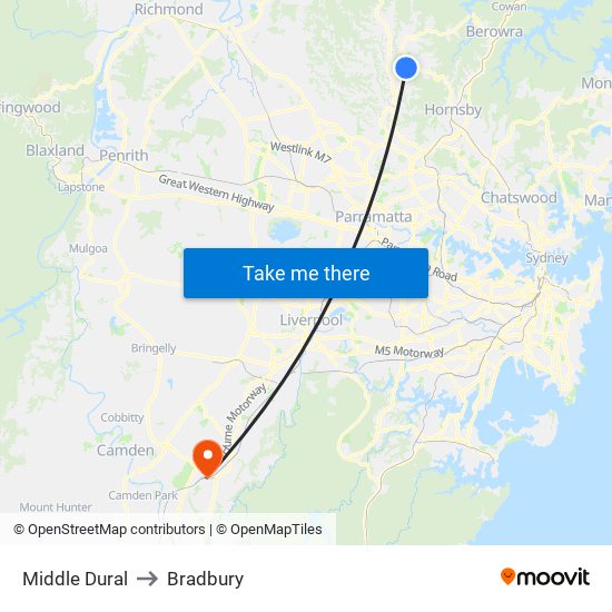 Middle Dural to Bradbury map