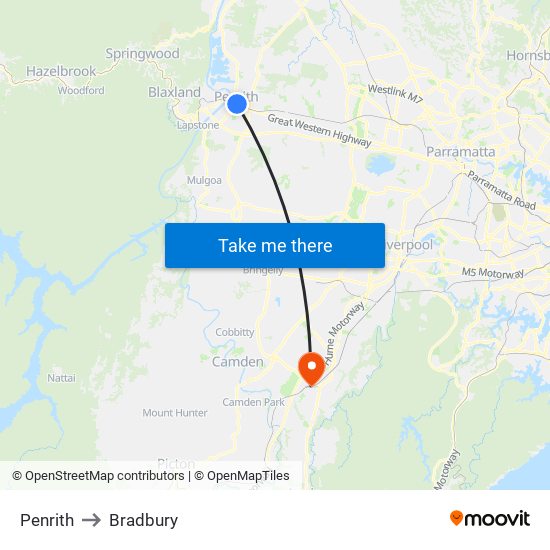 Penrith to Bradbury map