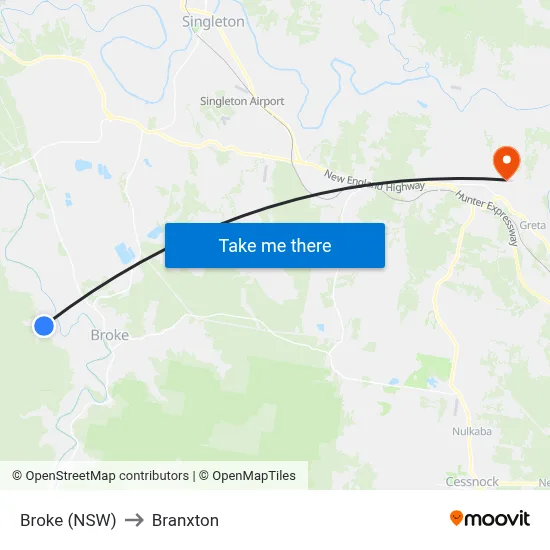 Broke (NSW) to Branxton map
