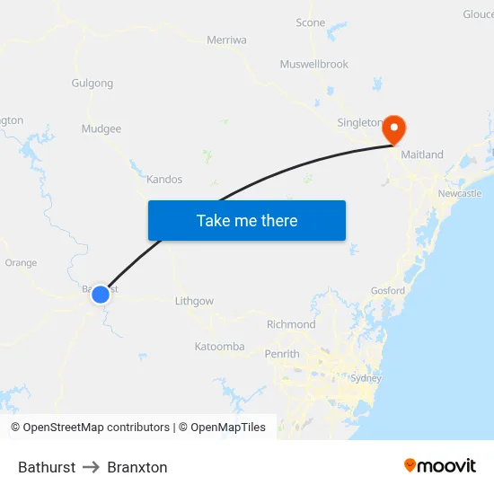 Bathurst to Branxton map