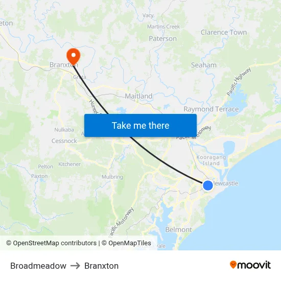 Broadmeadow to Branxton map