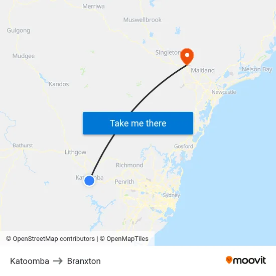 Katoomba to Branxton map