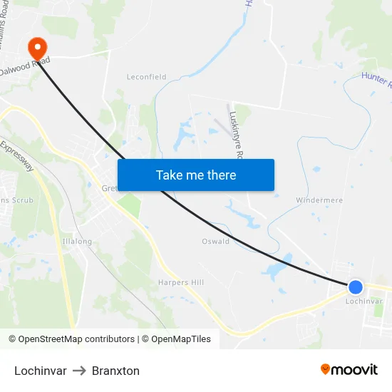 Lochinvar to Branxton map