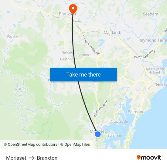 Morisset to Branxton map