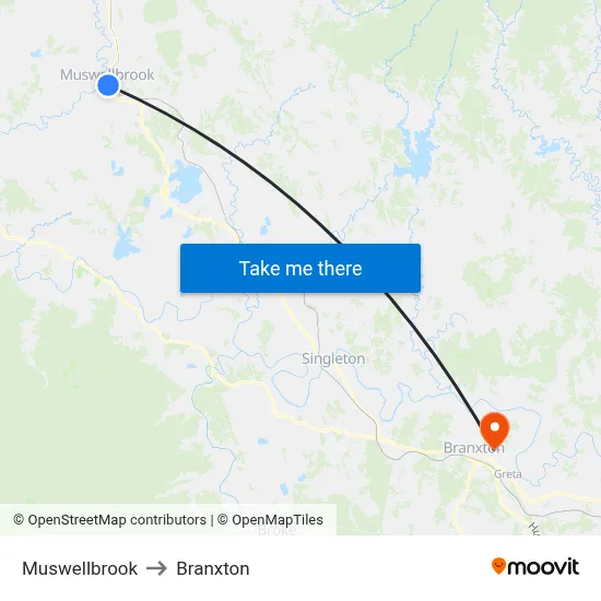 Muswellbrook to Branxton map