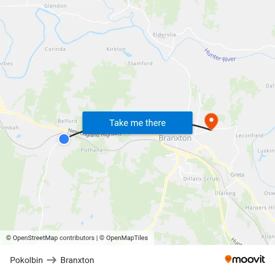 Pokolbin to Branxton map