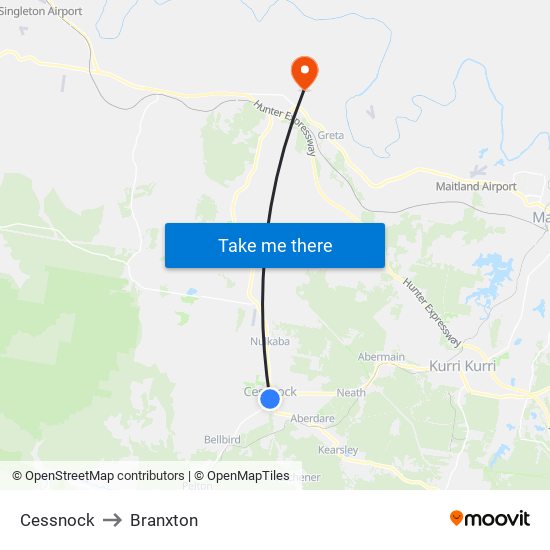 Cessnock to Branxton map