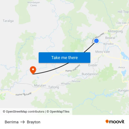 Berrima to Brayton map