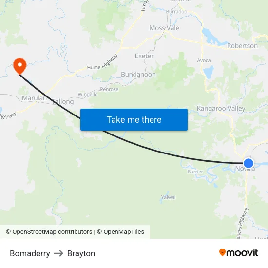 Bomaderry to Brayton map