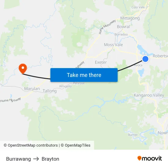 Burrawang to Brayton map