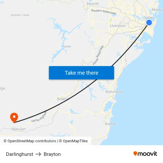Darlinghurst to Brayton map