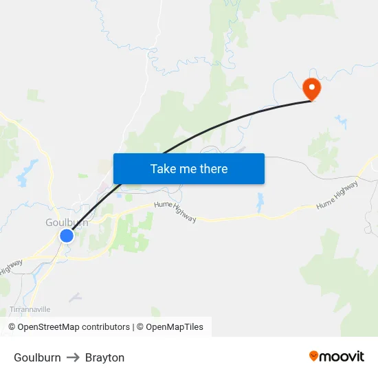 Goulburn to Brayton map