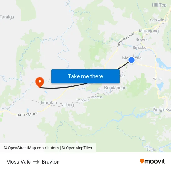 Moss Vale to Brayton map