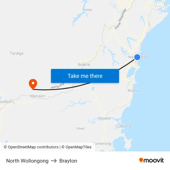 North Wollongong to Brayton map