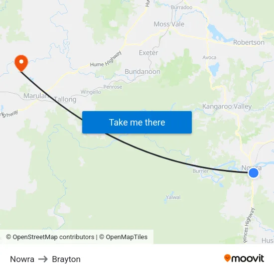Nowra to Brayton map