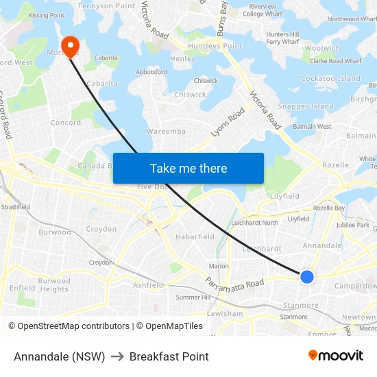 Annandale (NSW) to Breakfast Point map