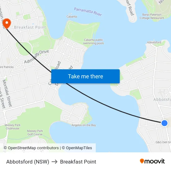 Abbotsford (NSW) to Breakfast Point map