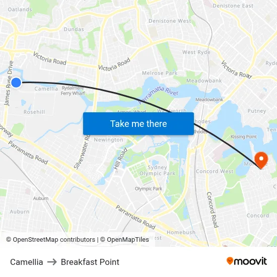 Camellia to Breakfast Point map