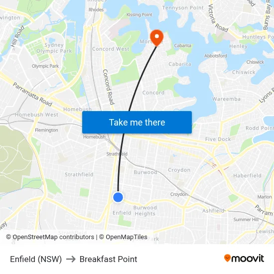 Enfield (NSW) to Breakfast Point map