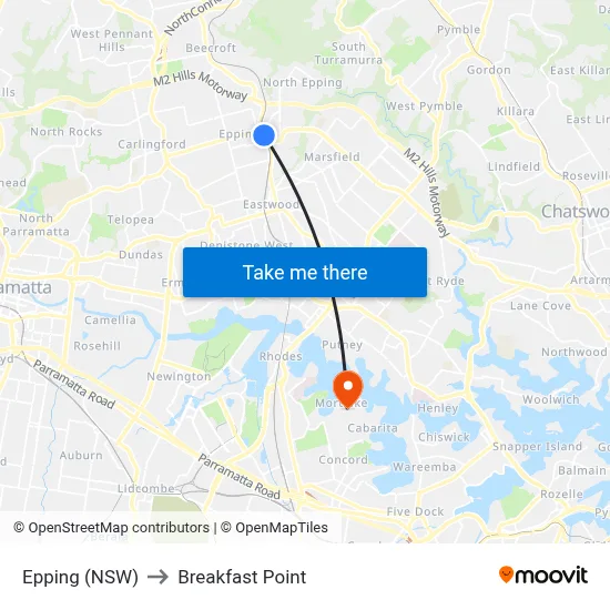 Epping (NSW) to Breakfast Point map