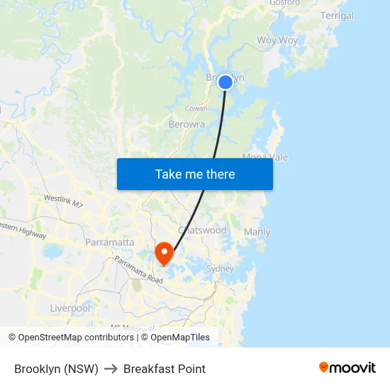 Brooklyn (NSW) to Breakfast Point map