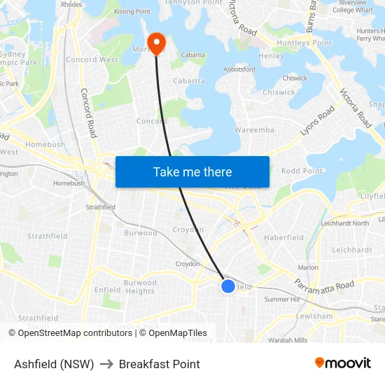 Ashfield (NSW) to Breakfast Point map