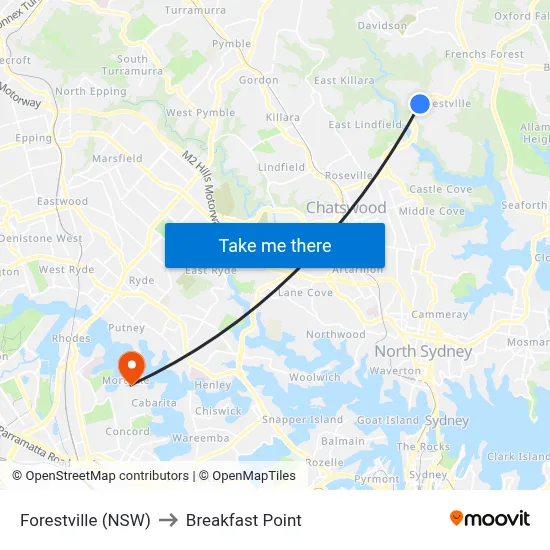 Forestville (NSW) to Breakfast Point map