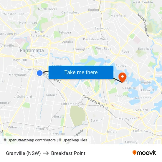 Granville (NSW) to Breakfast Point map