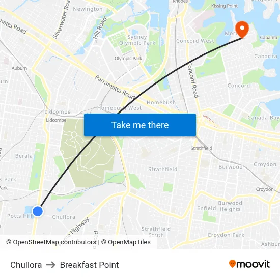 Chullora to Breakfast Point map