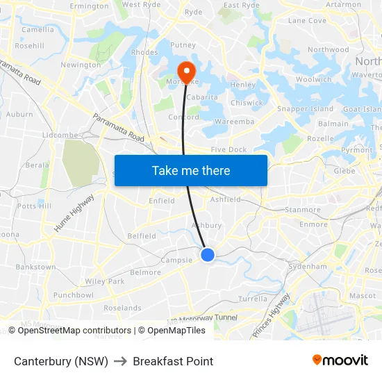 Canterbury (NSW) to Breakfast Point map